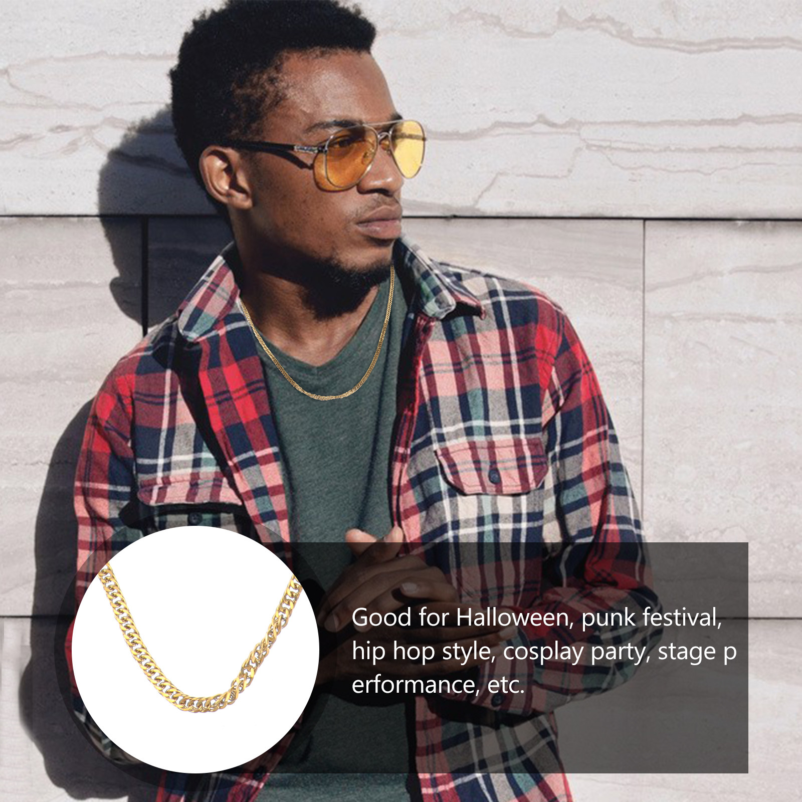 Hip Hop Chain Necklace - 1Pcs 골든 티타늄 스틸 더블 버클
