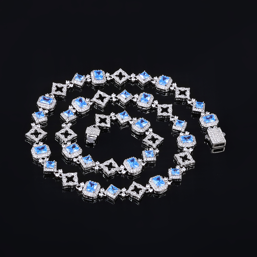 Hip Hop Chain Necklace - HHIOK 신상 11MM 블루 젬스톤 쿠반
