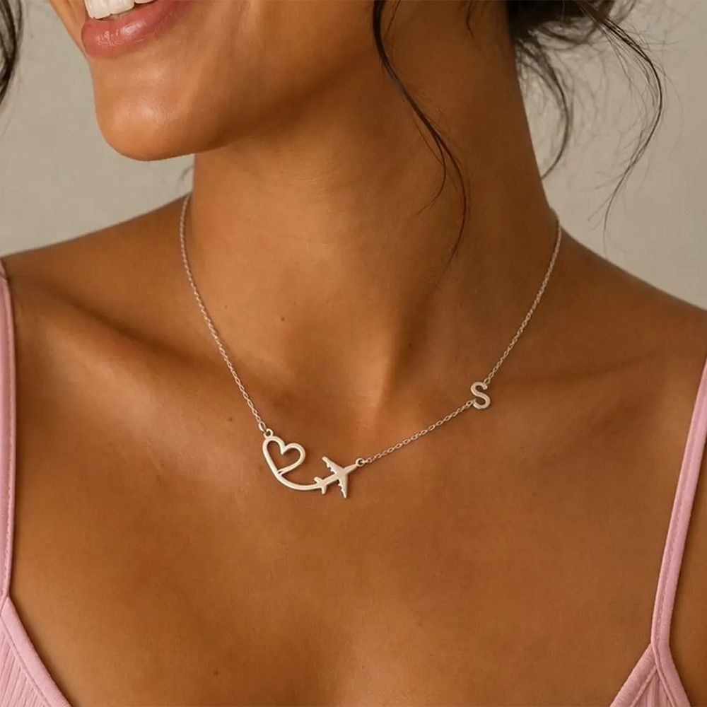 여성을위한 맞춤형 하트 비행기 이니셜 펜던트 목걸이 맞 - Engraved Name Necklace 리뷰 및 가격