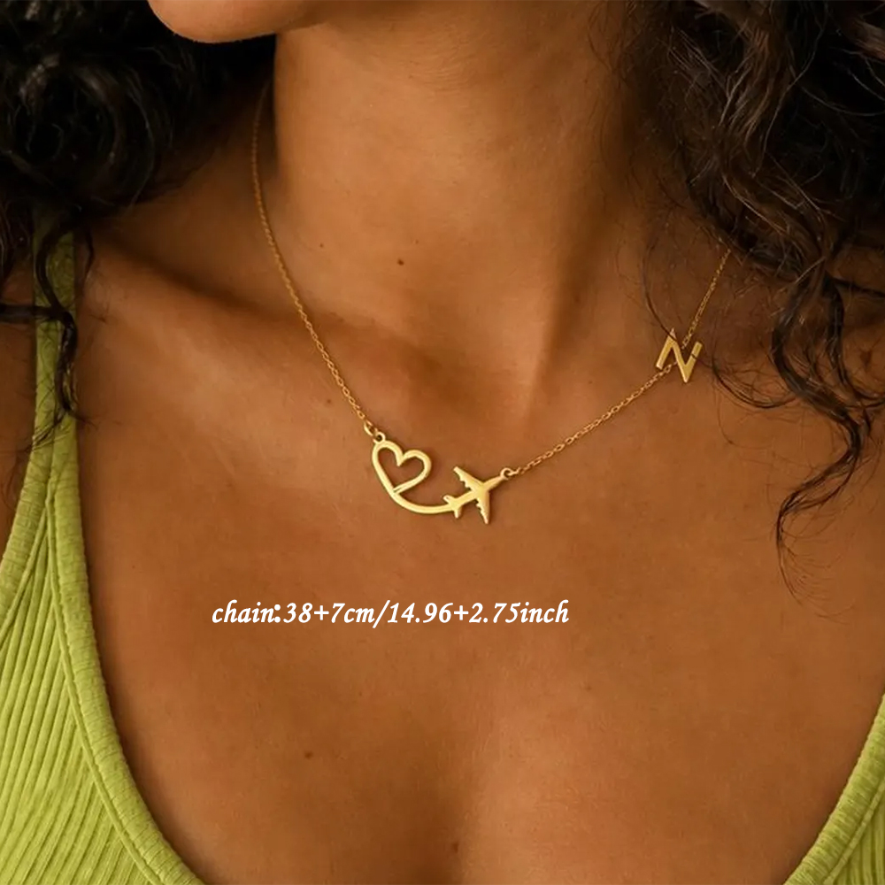 여성을위한 맞춤형 하트 비행기 이니셜 펜던트 목걸이 맞 - Engraved Name Necklace 리뷰 및 가격
