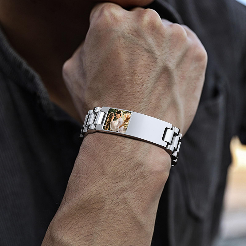 사용자 정의 그림 텍스트 팔찌 시계 밴드 스테인레스 스 - Jewelry Watches Men 리뷰 및 가격