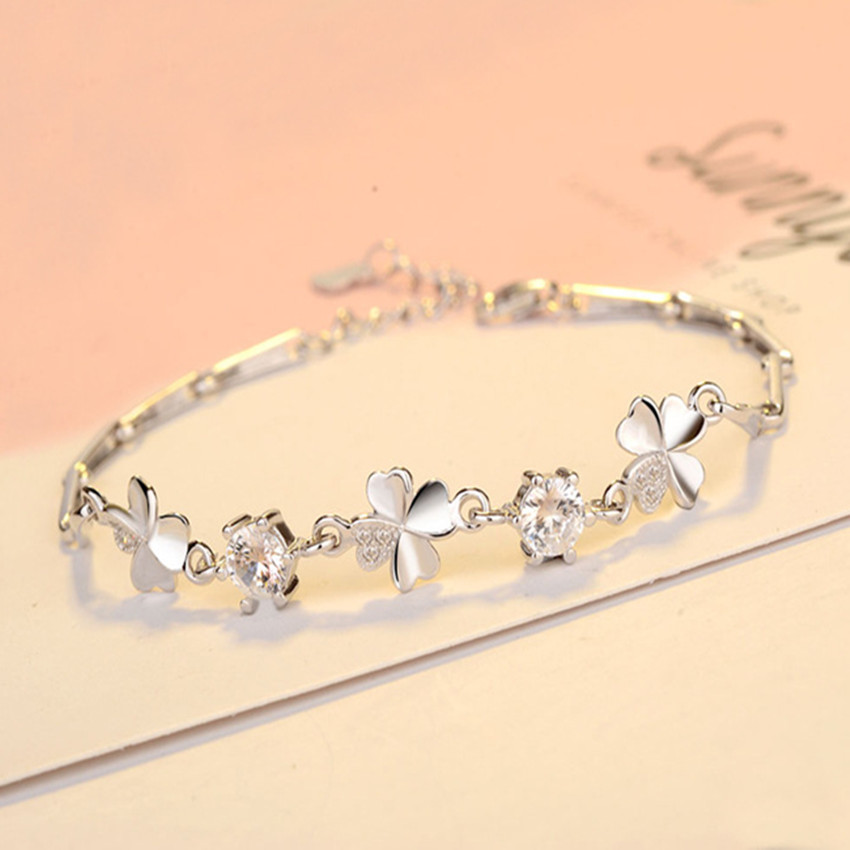 925 스털링 실버 지르콘 럭키 클로버 모양의 팔찌 크 - Jewelry & Watches Spółka Z Ograniczoną Odpowiedzialnością 리뷰 및 가격