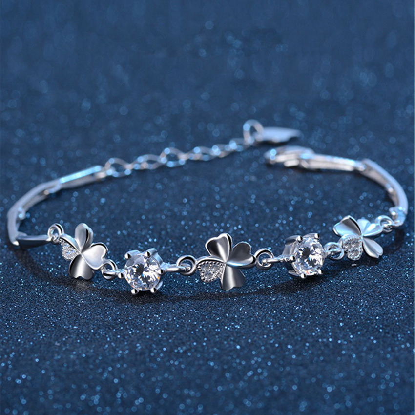 925 스털링 실버 지르콘 럭키 클로버 모양의 팔찌 크 - Jewelry & Watches Spółka Z Ograniczoną Odpowiedzialnością 리뷰 및 가격