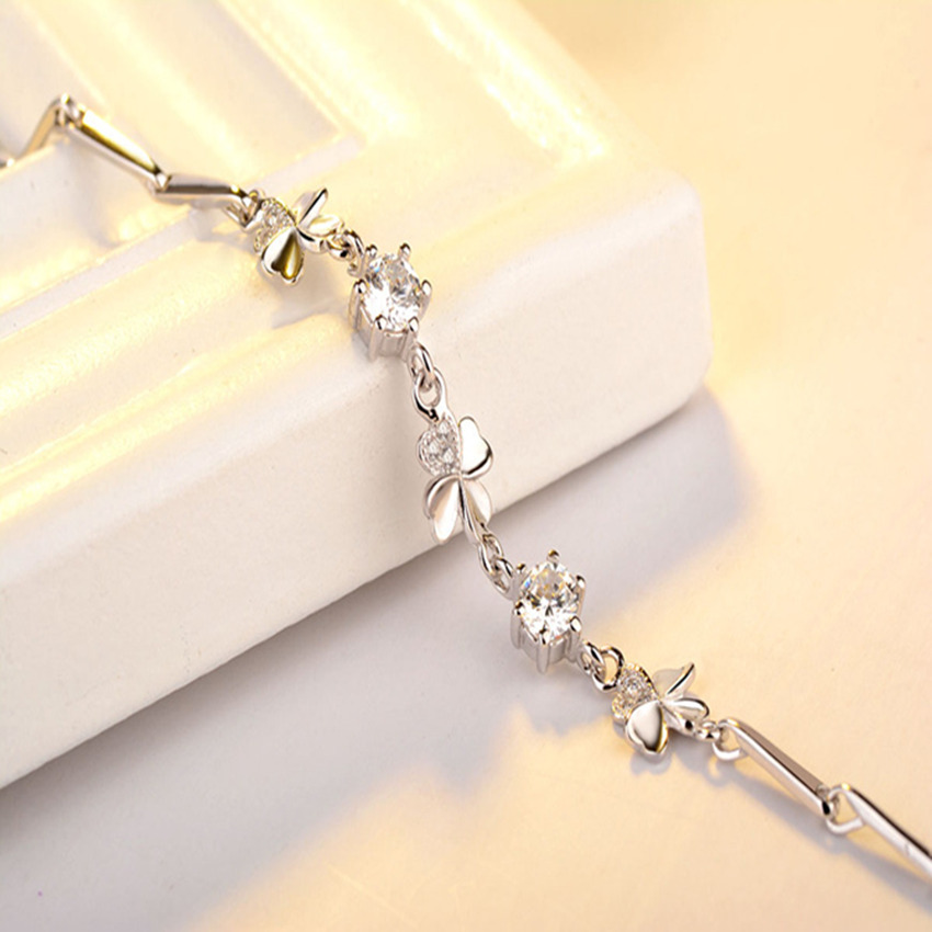 925 스털링 실버 지르콘 럭키 클로버 모양의 팔찌 크 - Jewelry & Watches Spółka Z Ograniczoną Odpowiedzialnością 리뷰 및 가격