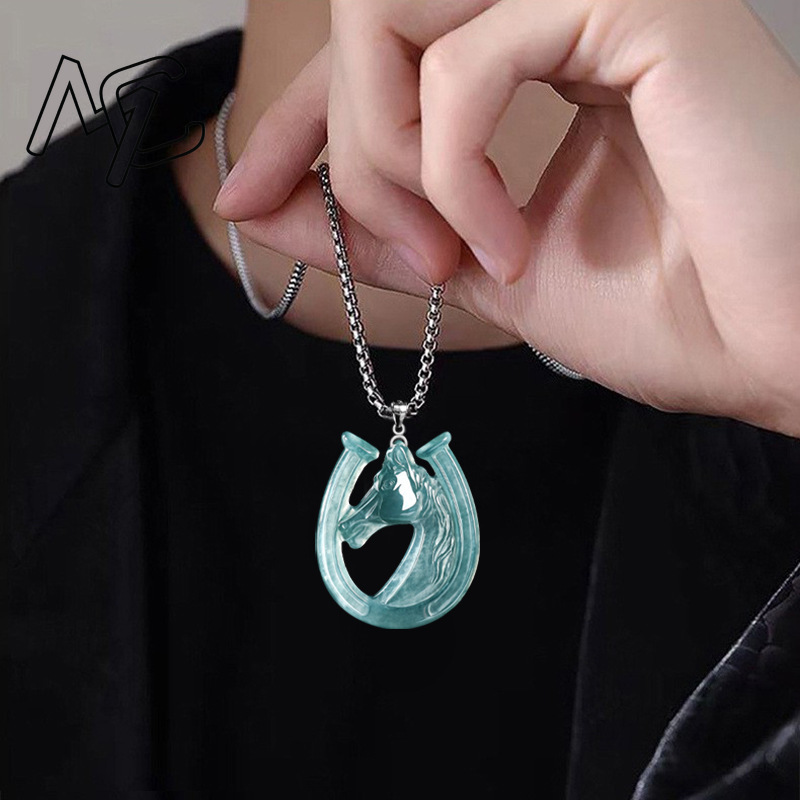 S925 실버 천연 블루 워터 제이드 말굽 펜던트 목걸 - Jewelry & Watches Spółka Z Ograniczoną Odpowiedzialnością 리뷰 및 가격